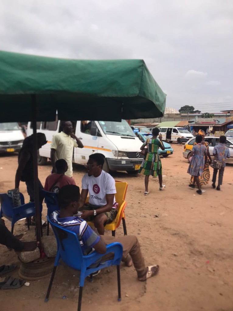 Trotro banner set up on the roadside